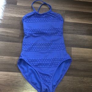 Blue one piece bathing suit